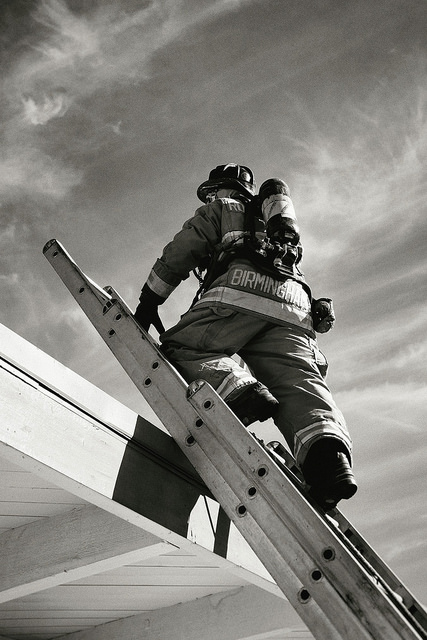 Firefighter on ladder
