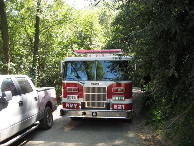 Fire Engines on narrow hillside roads in Fairfax and San Anselmo, CA.